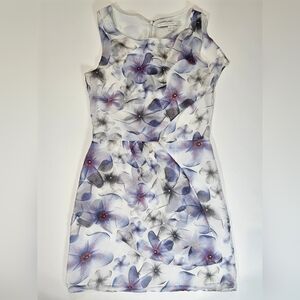 Lauren Conrad Midi Dress‎ Womens 4 White Purple Floral Cocktail Wedding Event